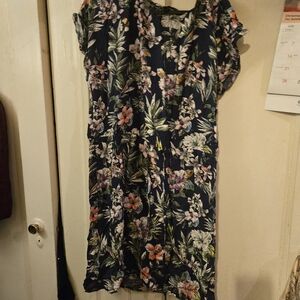 Navy Floral Short Sleeve Women's Dress